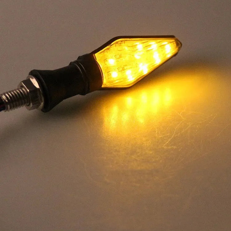 Motorcycle double-sided LED turn signal lights in yellow and blue colour options