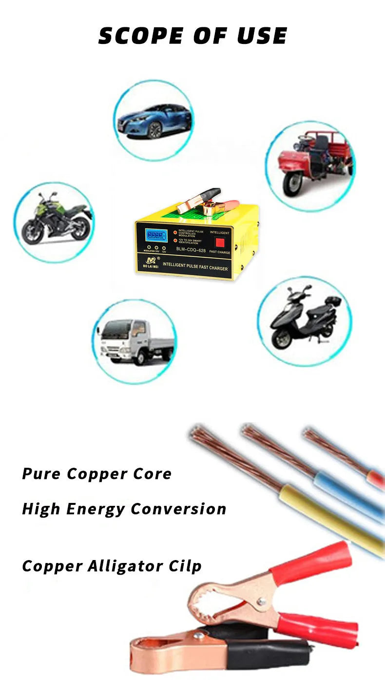 BT 168 12V/24V automotive battery charger for lead-acid vehicle batteries with American plug