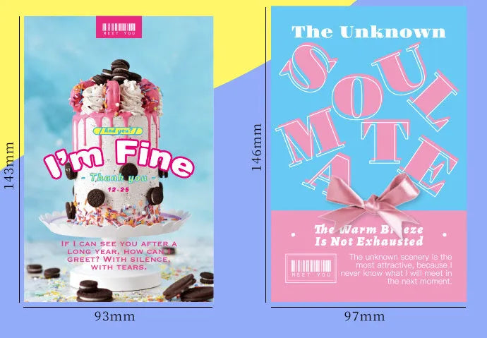 Box containing two fresh-style postcard designs: Time Has Not Yet Come and Warm Air Not Exhausted.