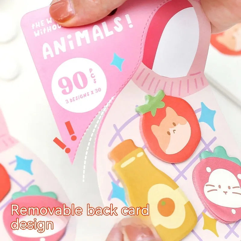 Animal shaped sticky note set showing six cover colour options including kitten and puppy designs