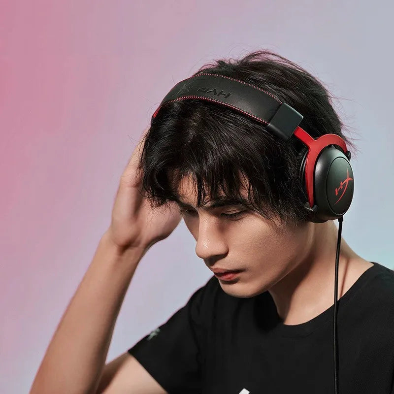 Hurricane 2 wired gaming headset with detachable microphone on a black and red headband.