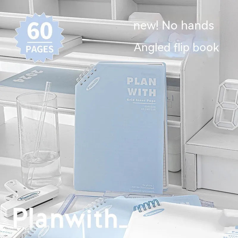 Oblique angle artsy Ins style salt series student notebook in A5 and B5 sizes with white or blue plaid cover options.