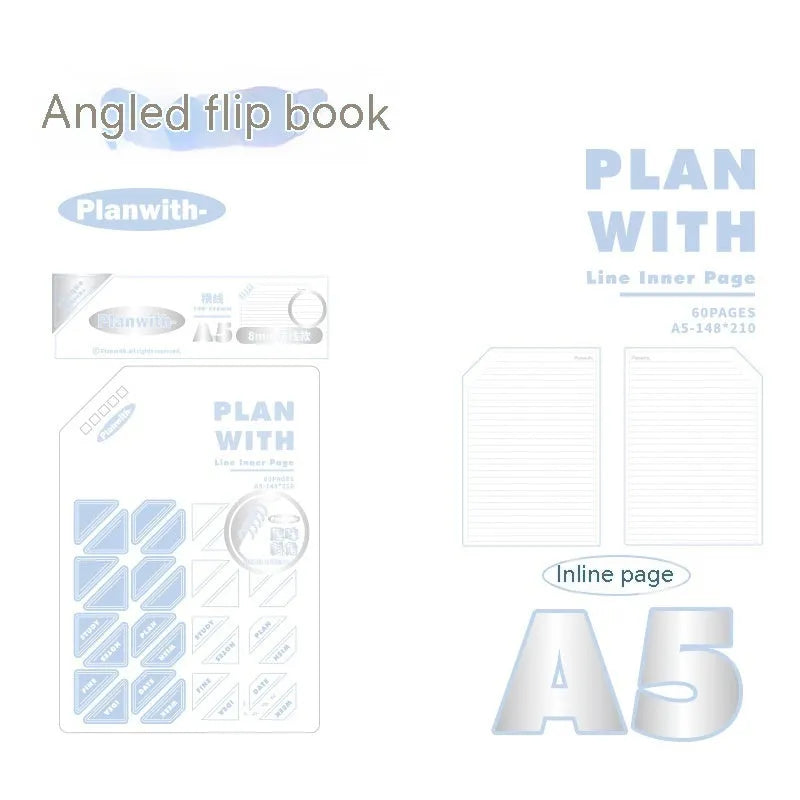 Oblique angle artsy Ins style salt series student notebook in A5 and B5 sizes with white or blue plaid cover options.