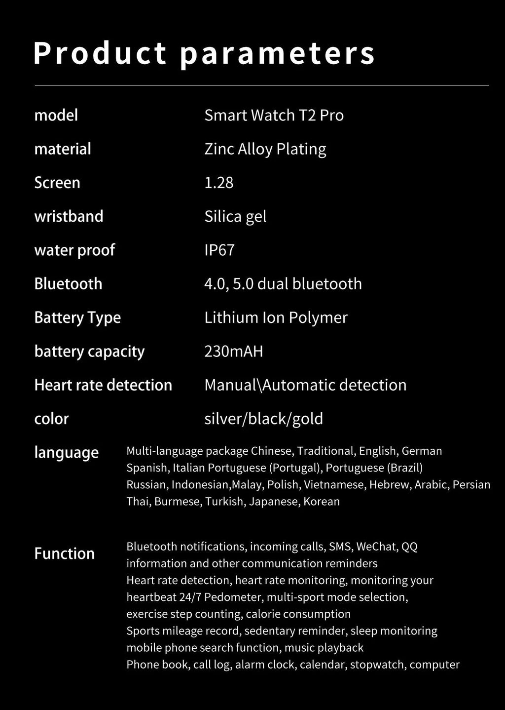 Round TFT touch screen smart watch with Bluetooth calling and heart rate monitoring in black mesh belt