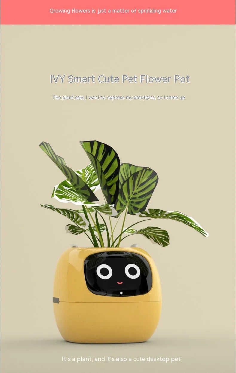 Smart planter with AI chips and 7 sensors, small size 114x100x96mm, green colour, multifunctional screen