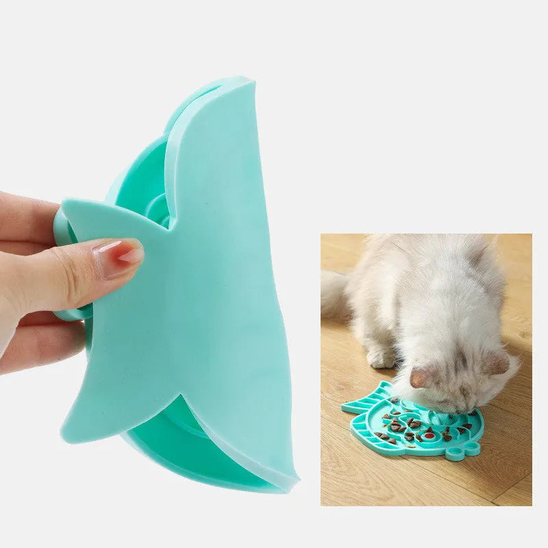 Pet minimalist slow food bowl in TPR, blue colour with dolphin style, on floor