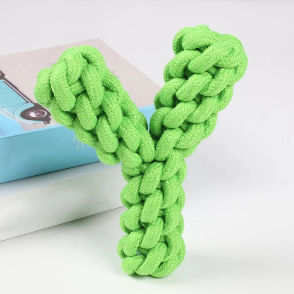 Y-shaped blue cotton rope dog chew toy for large dogs measuring 18cm length