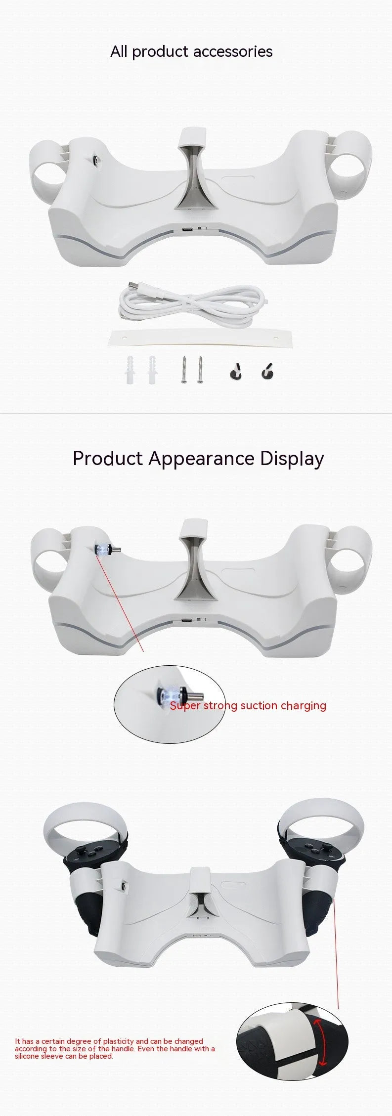 Milky white ABS wall-mounted charging set for Oculus Quest 2 handles with charger wire screw packing box