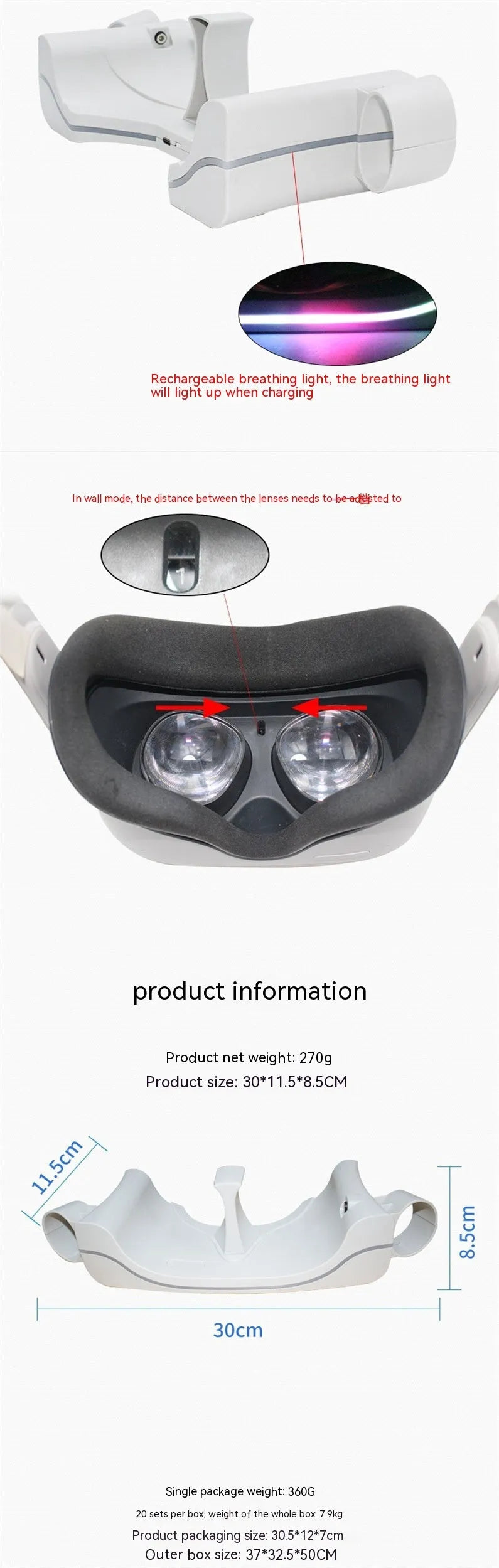 Milky white ABS wall-mounted charging set for Oculus Quest 2 handles with charger wire screw packing box