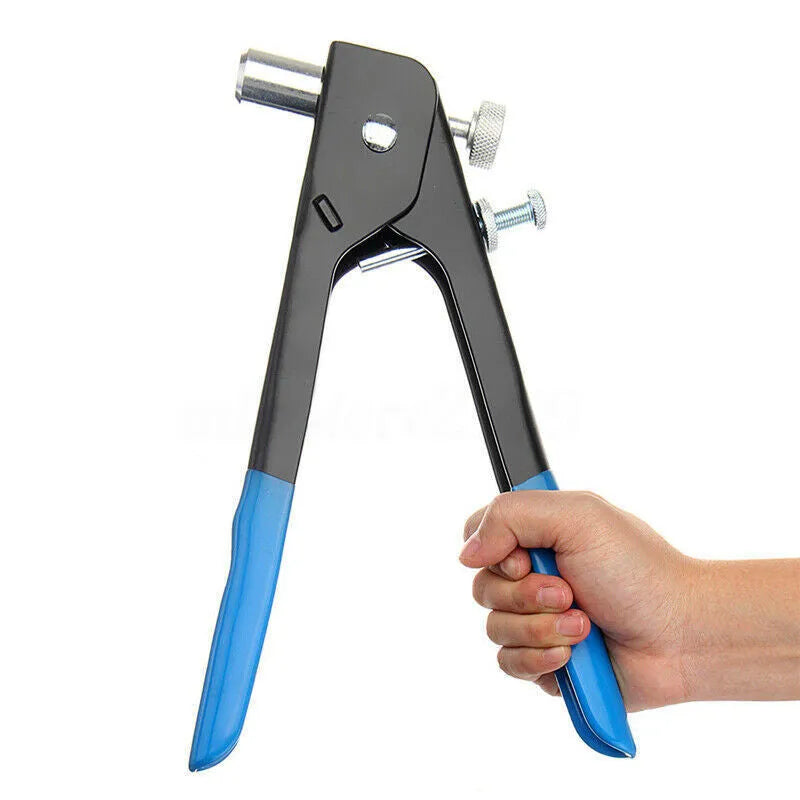 Alloy steel manual rivet nut gun tool with a selection of rivet nuts from the 106pc or 86pc kit.