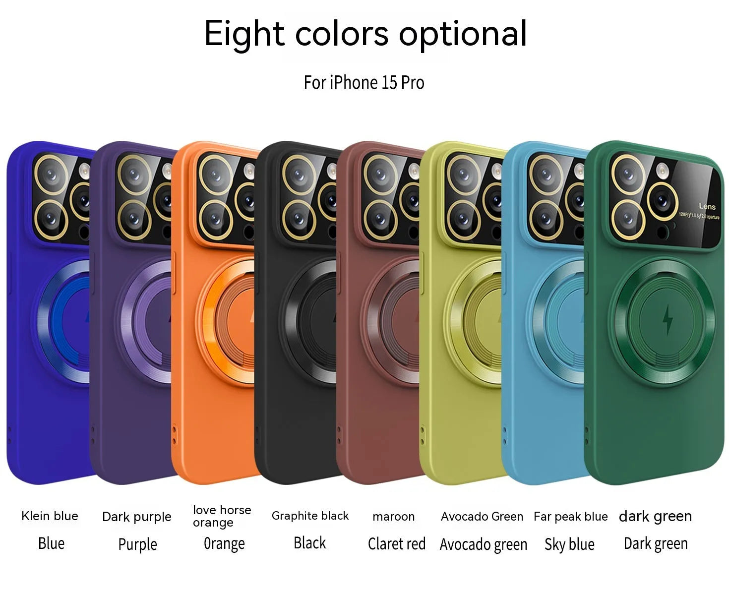 Large window magnetic bracket rotatable ring TPU phone case for iPhone 15 14 13 12 series in graphite black