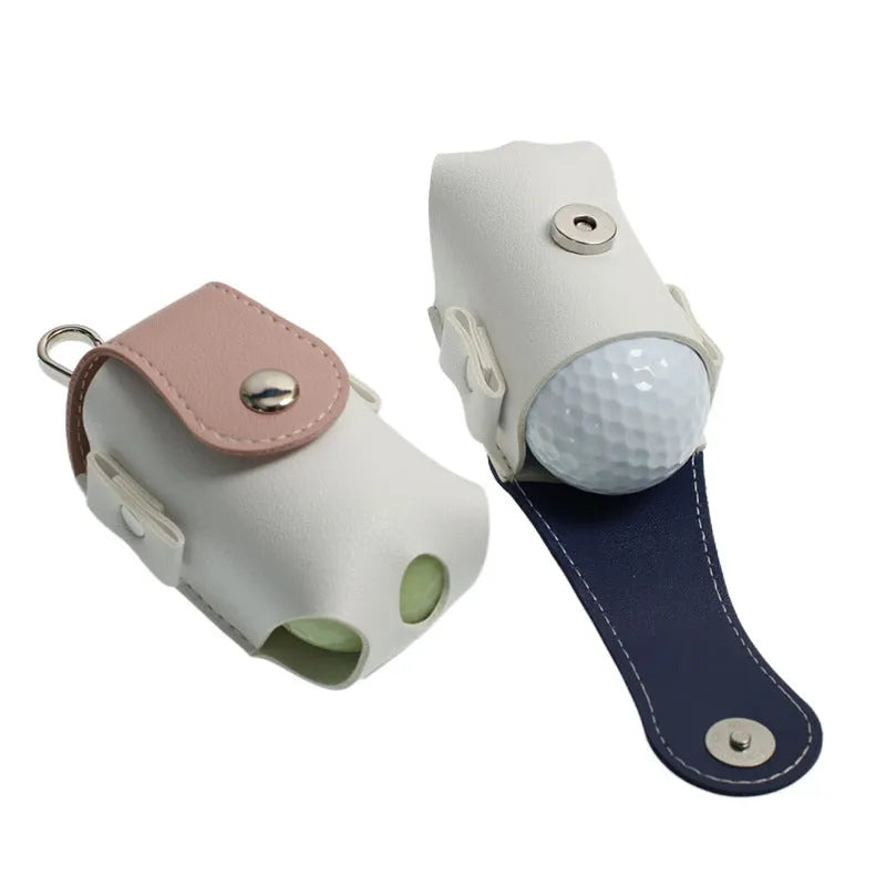 Mini PU golf ball pouch in pink, brown, blue and gray, 9.5 x 4.9 x 4.5cm, for golf balls and tees