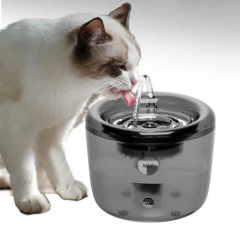 Grey and green automatic pet water fountain with USB cable for dogs and cats