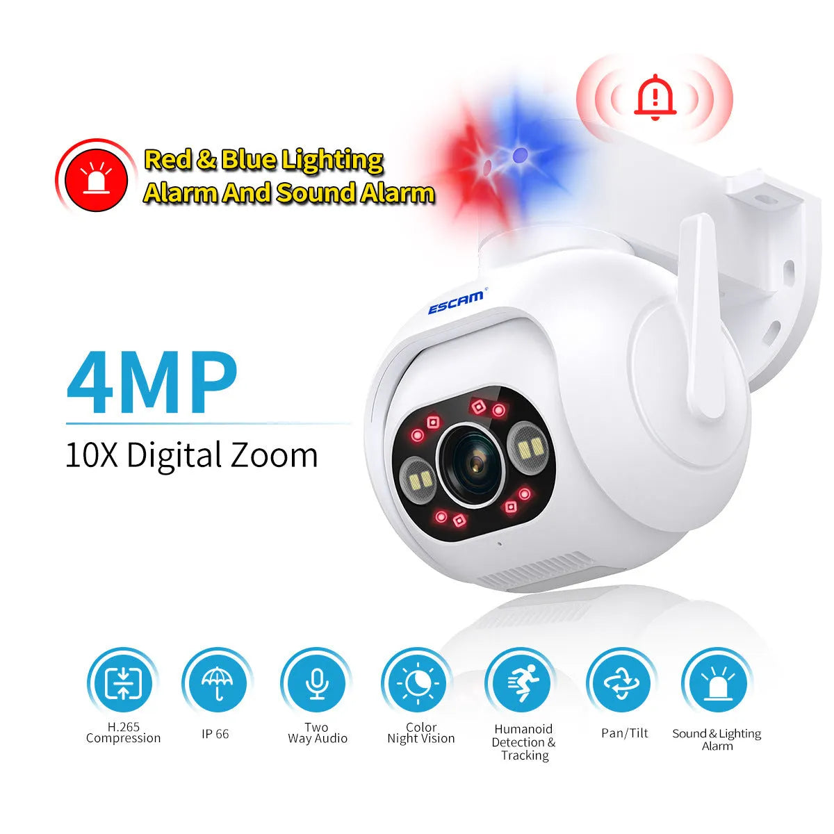 Smart colour night vision 4MP security camera with wall mount bracket and power supply