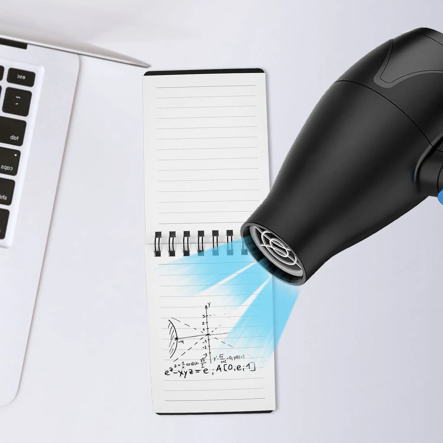A5 spiral-bound business notepad with black and white transparent PP cover and an included pen.