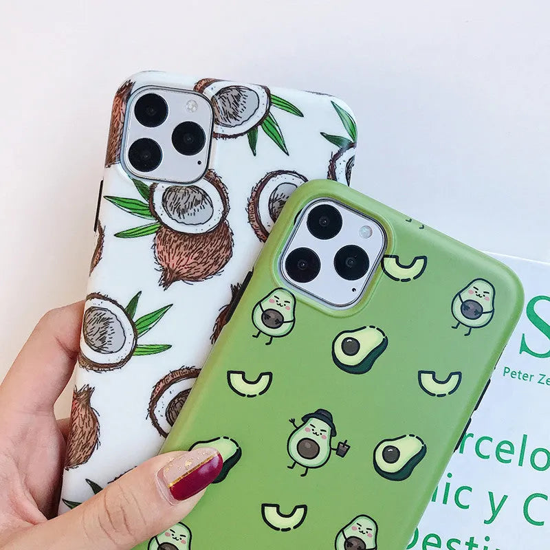 Green avocado cartoon TPU phone case on iPhone showing back cover design with green avocado graphic