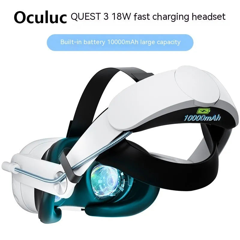 Meta Quest 3 head wear accessory with 18W fast charge 10000mAh battery in ABS material headband design as shown in picture