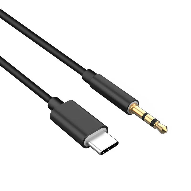 Fashion Speaker Amplifier Conversion Wire Silver Gray TPE metal shell Mini USB and Type-C to 3.5mm cables on white background