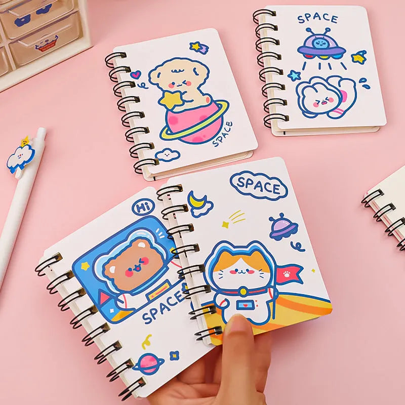 Astronaut series pocket flipper notebook in 10.5x8cm size with space-themed cover designs.