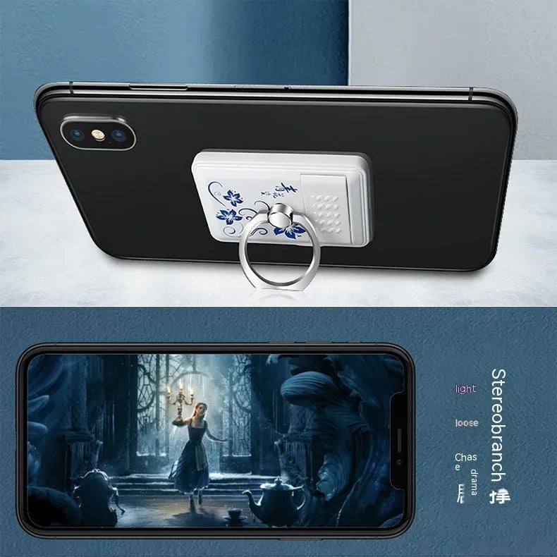 Multi functional portable phone holder cigarette lighter in blue and white porcelain plastic with wind resistant lighter and bracket design