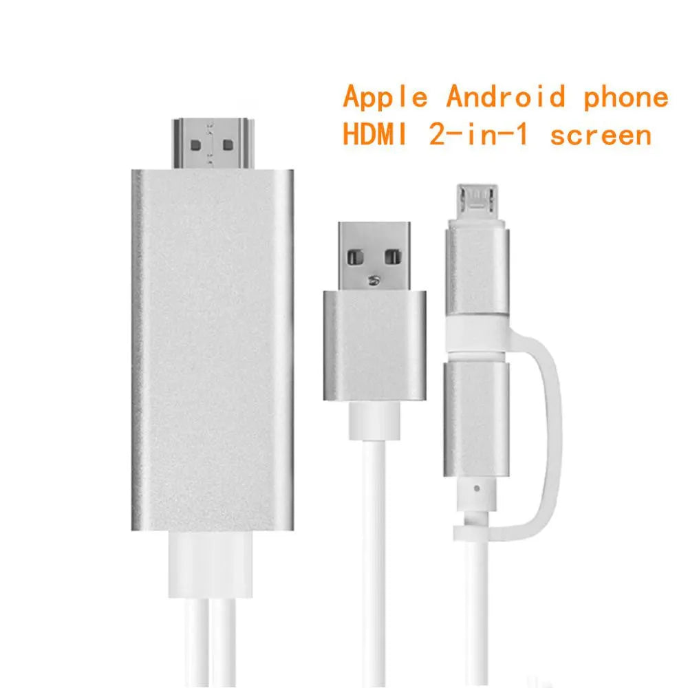2 in 1 plug-and-play cable with HDMI interface, 2 metre length, silver colour
