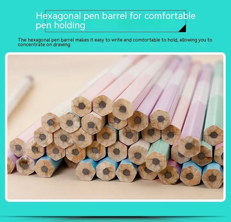 Basswood barrel containing 50 hexagonal HB pencils for writing and drawing.