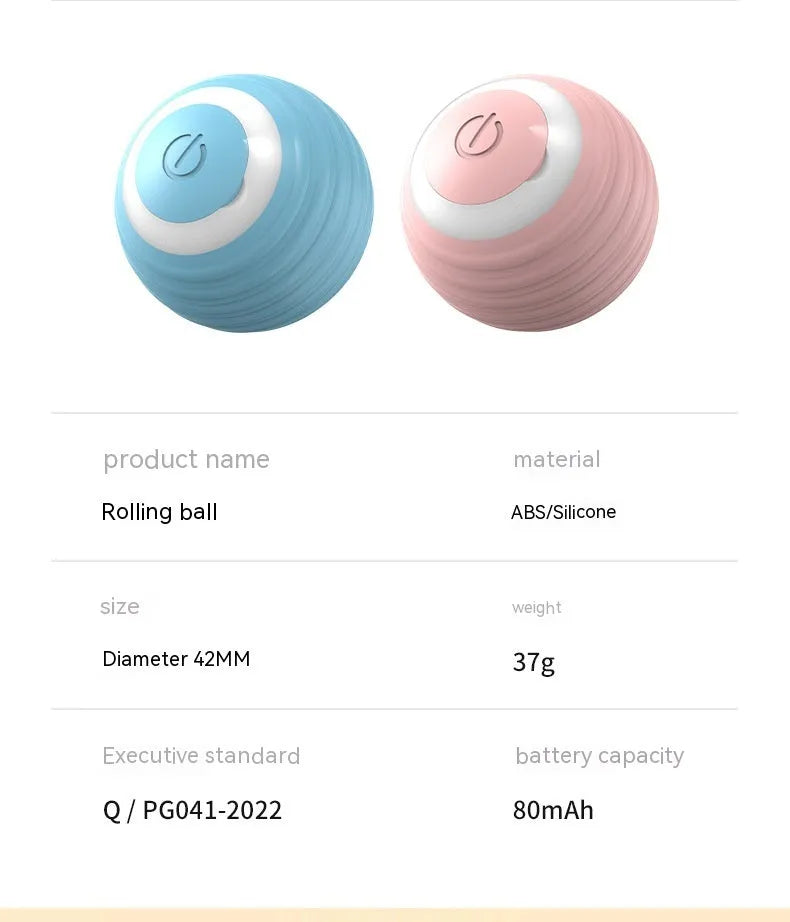Rechargeable silicone automatic moving cat toy ball in blue and pink for indoor cats and kittens