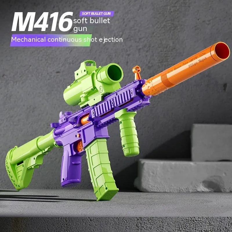 Plastic M416 radish gun soft bullet toy with throwing shell mechanism and orange warheads