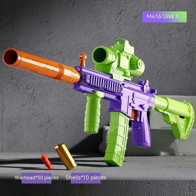 Plastic M416 radish gun soft bullet toy with throwing shell mechanism and orange warheads