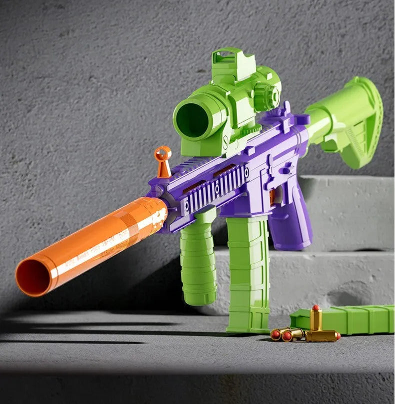 Plastic M416 radish gun soft bullet toy with throwing shell mechanism and orange warheads