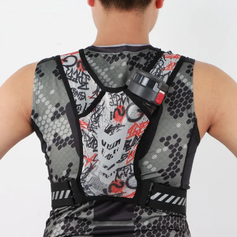 Breathable polyester chest bag in black with adjustable strap for waist carry