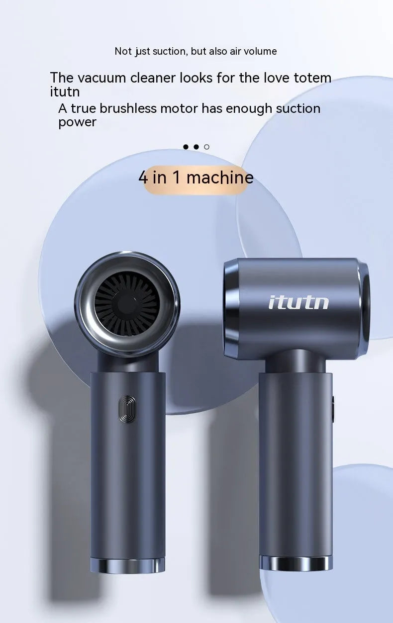 Handheld wireless car vacuum cleaner in space-like grey with dual blowing and suction functions