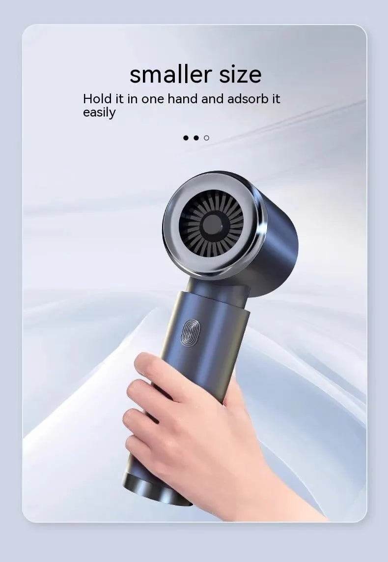 Handheld wireless car vacuum cleaner in space-like grey with dual blowing and suction functions