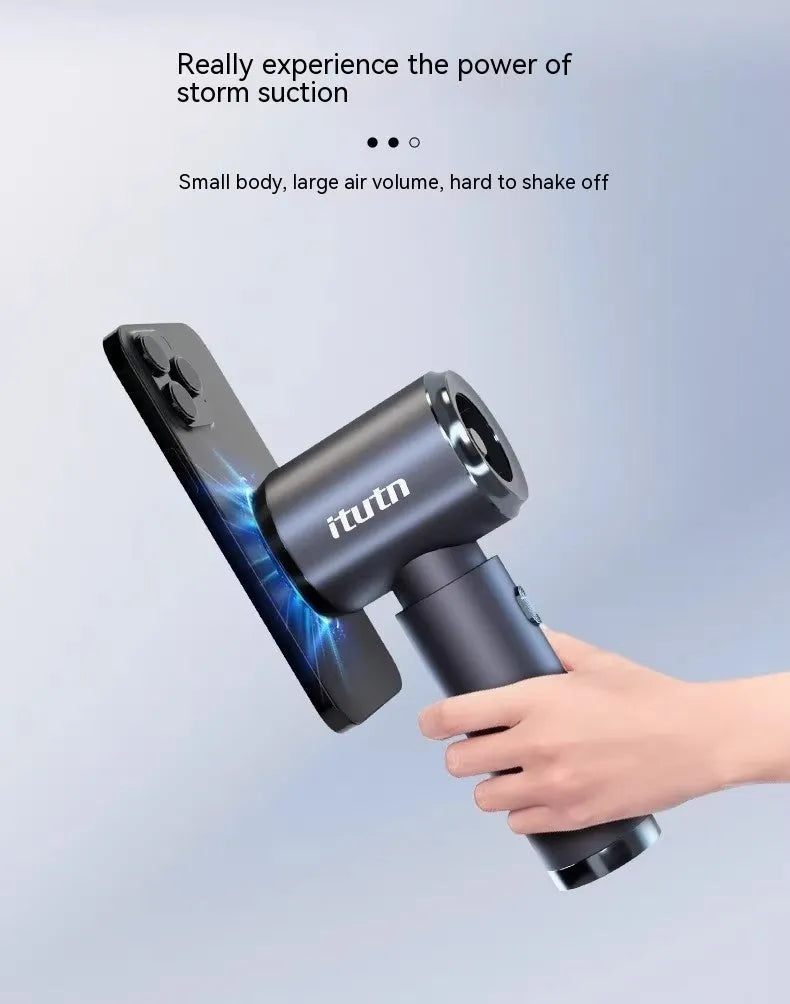 Handheld wireless car vacuum cleaner in space-like grey with dual blowing and suction functions