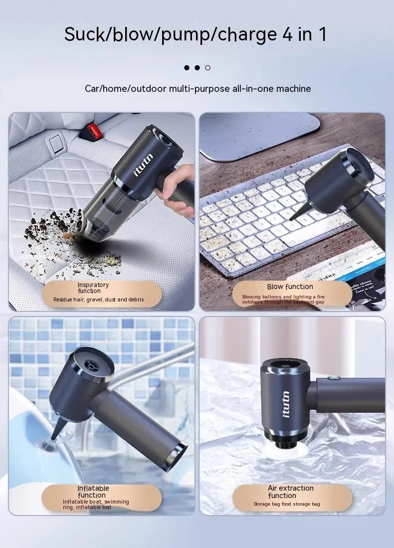Handheld wireless car vacuum cleaner in space-like grey with dual blowing and suction functions