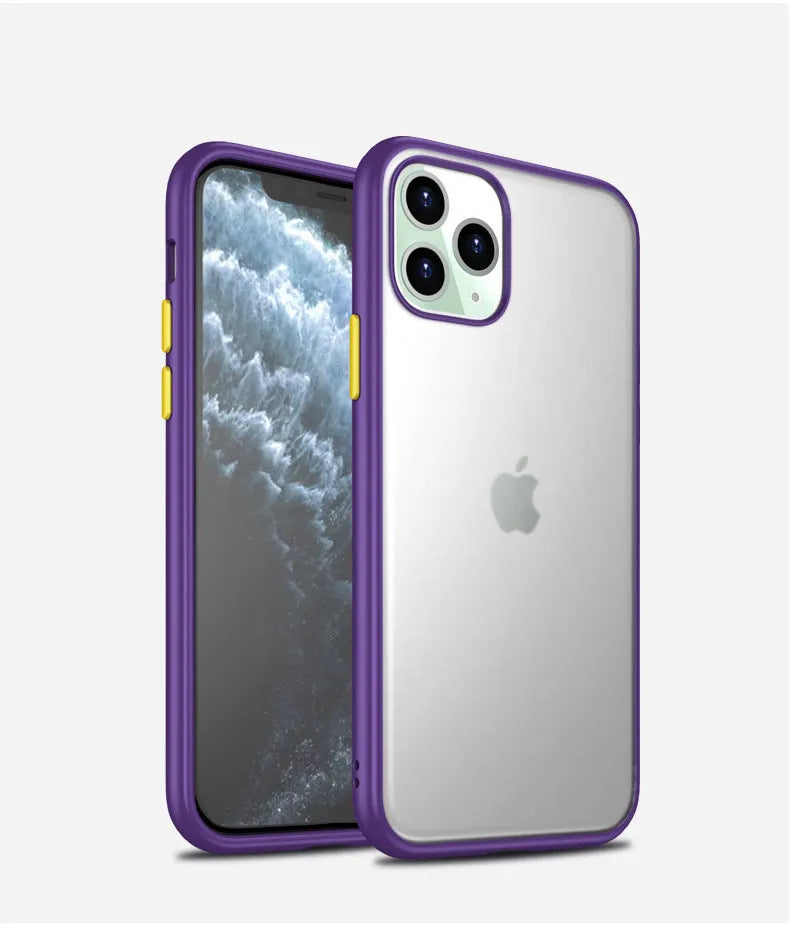 Frosted solid-colour protective back cover for iPhone 11 with visible corner airbag design.