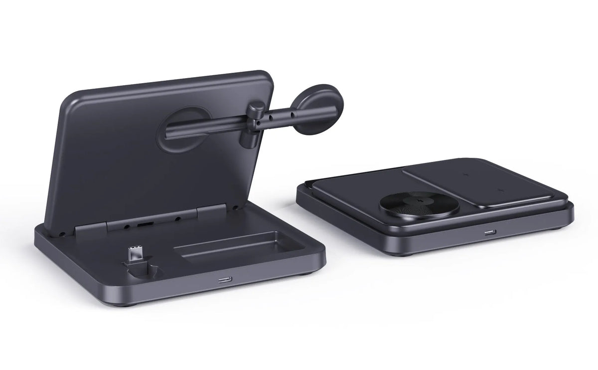 Three-in-one foldable wireless charger desktop bracket, 15W Type C, FOD protection, 142.5x137x23mm, for Z Fold and Pixel Fold