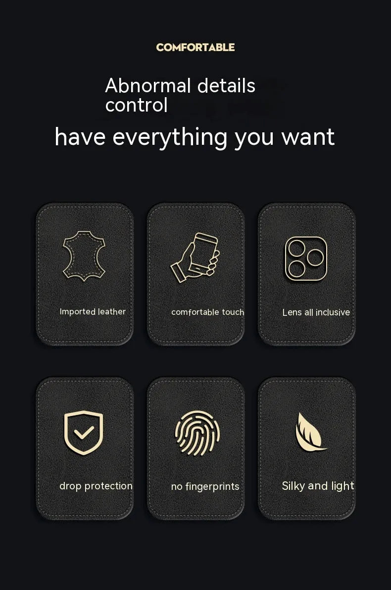 Magnetic lambskin iPhone case with simple text design, anti-fall protection, available in four colours