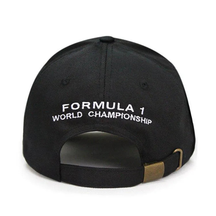 Black canvas motorcycle racing embroidery sun hat with dome top and adjustable back