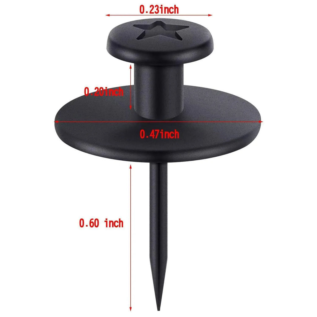 Black plastic I-shaped thumbtacks in PP box for corkboard use