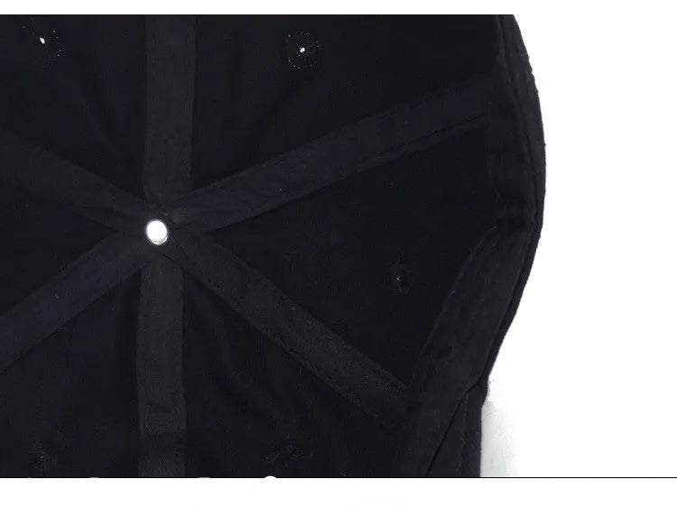 Embroidered cotton baseball cap in black with plain weave finish