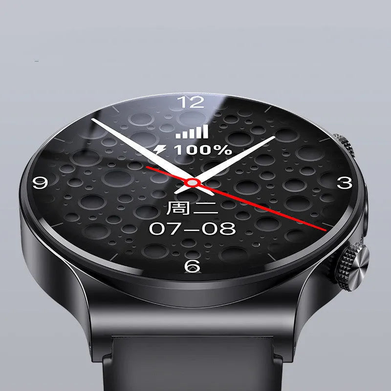 Black or white smart watch with 1.28 inch screen and USB charging cable.