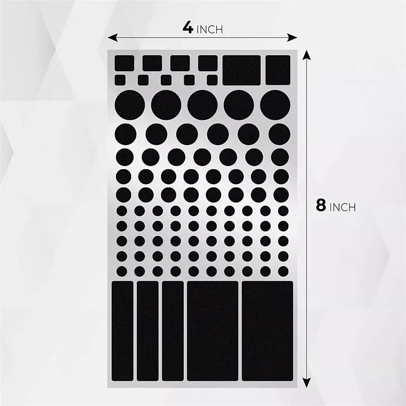 Pack of matte black adhesive stickers for blocking LED lights on air conditioning units and electronics.