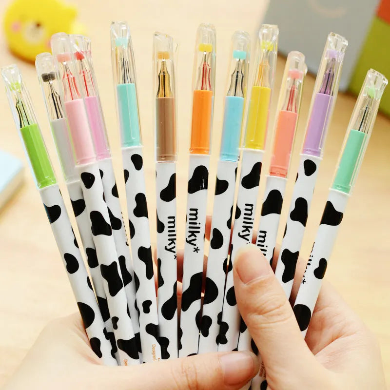 Box of 12 multi-colour cow design gel pens with 0.38 mm fine tips.