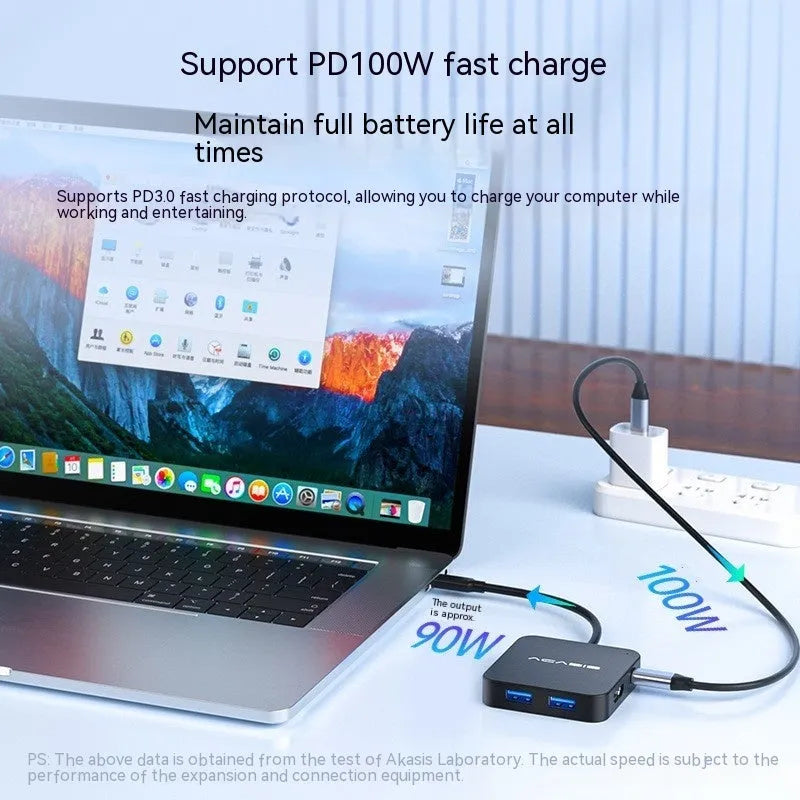 Type-C six-in-one multifunctional expansion dock with HDMI and four USB 3.0 ports, ABS resin shell, 60x60x12.85mm