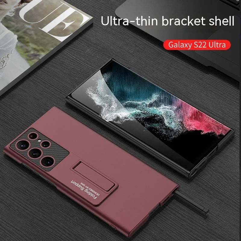Four-colour Samsung Galaxy ultra-thin bracket phone case with solid colour finish