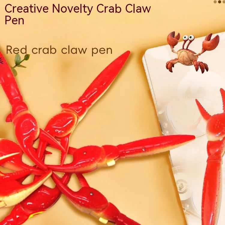Novelty ballpoint pen with a red toy crab clip that has movable legs and claws.