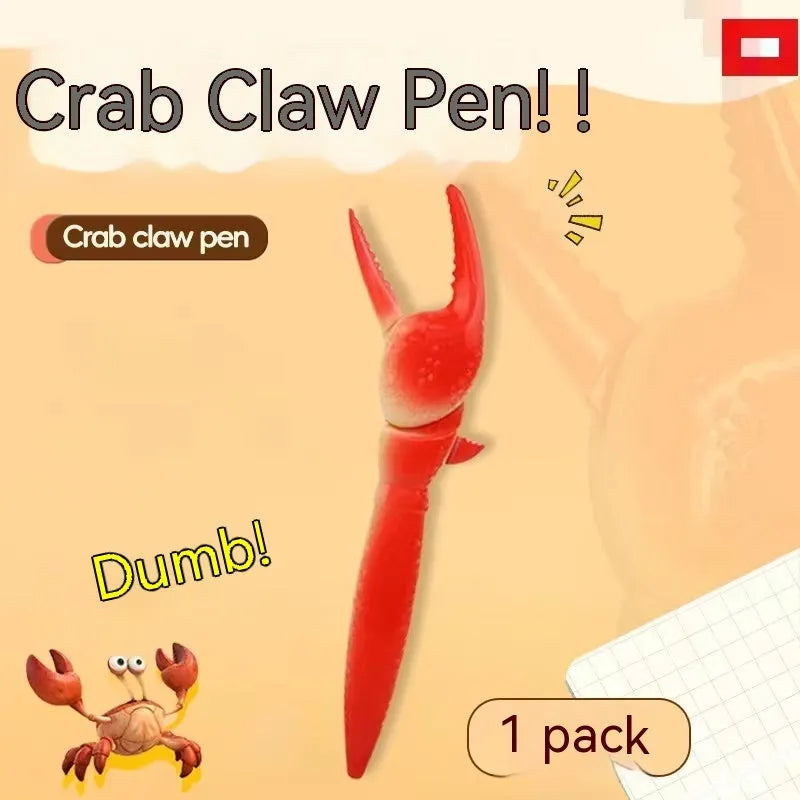 Novelty ballpoint pen with a red toy crab clip that has movable legs and claws.
