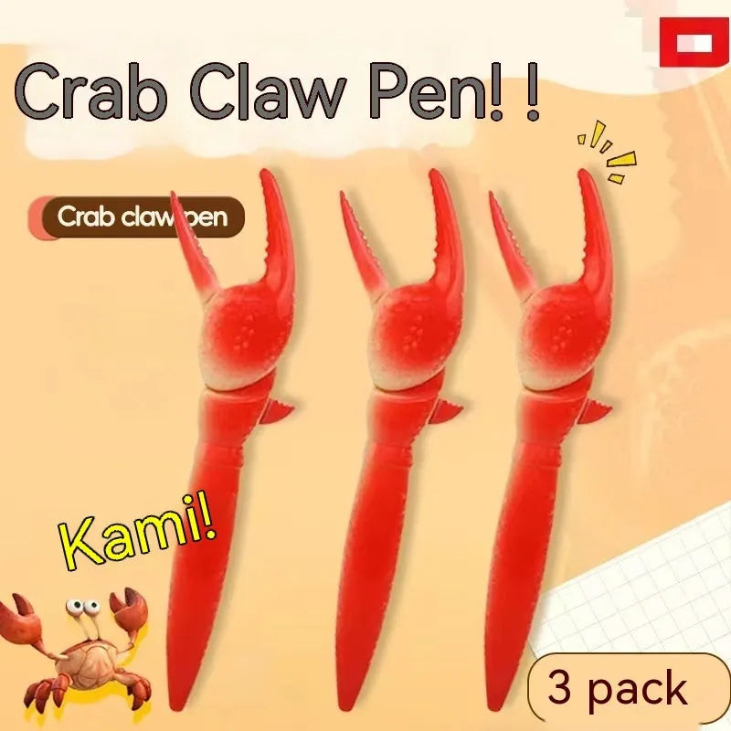Novelty ballpoint pen with a red toy crab clip that has movable legs and claws.