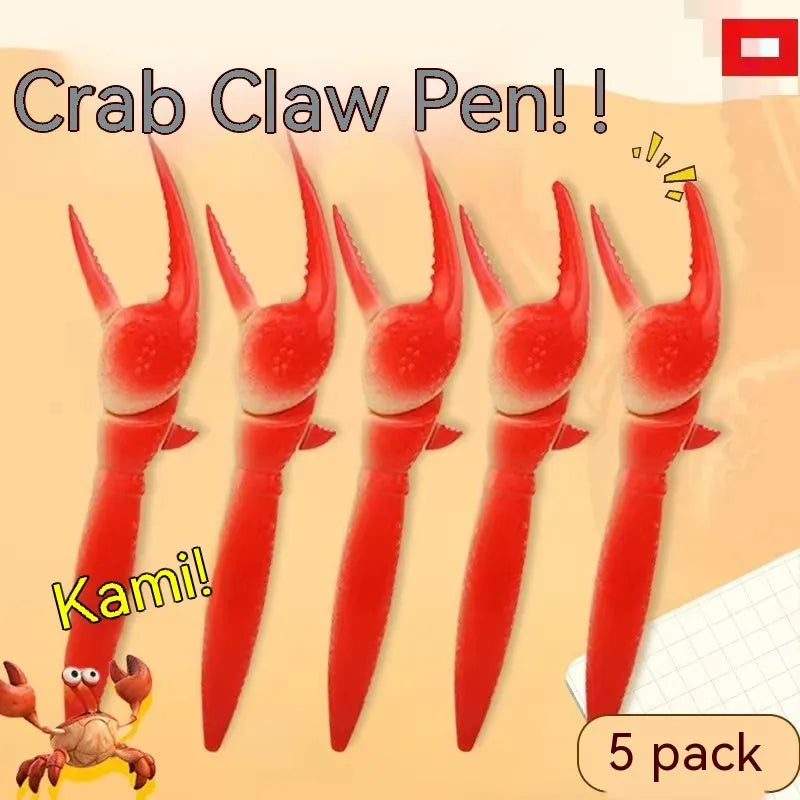 Novelty ballpoint pen with a red toy crab clip that has movable legs and claws.